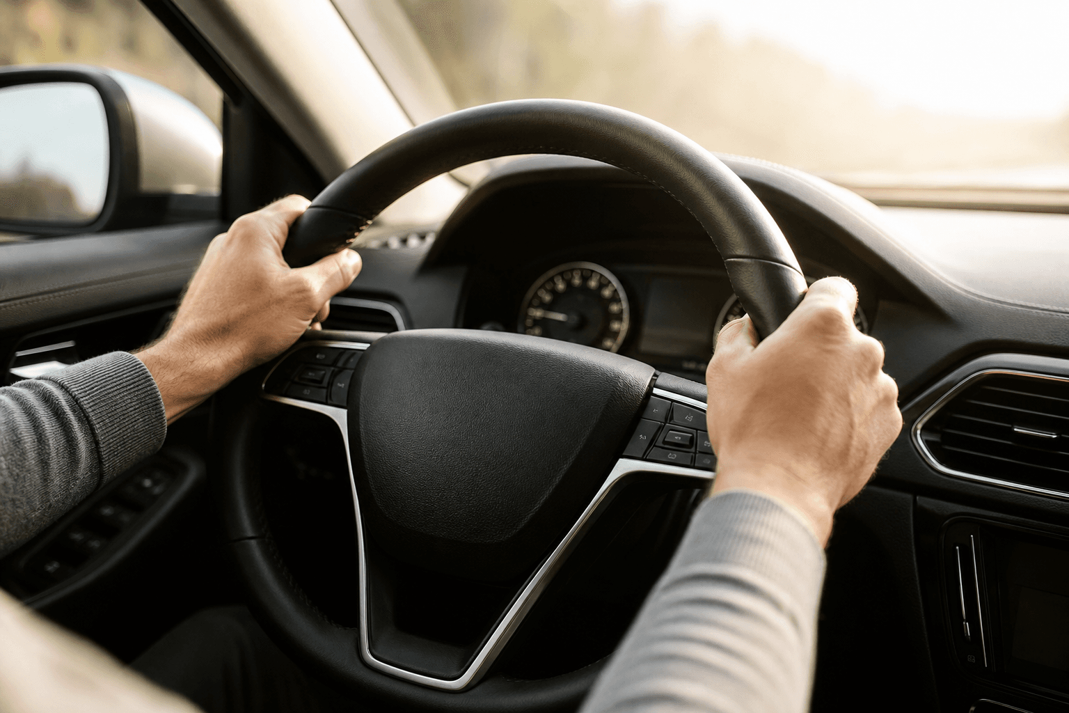 Manos del conductor en el volante